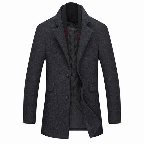 

2020 winter scarf woolen winter coat men casual warm removable scarf men's coat single breasted slim mens coats and jackets, Black