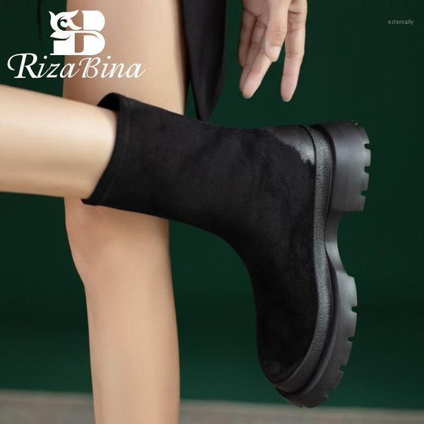 

boots rizabina women real leather thick bottom patchwork long fashion cool knee high woman size 34-391, Black