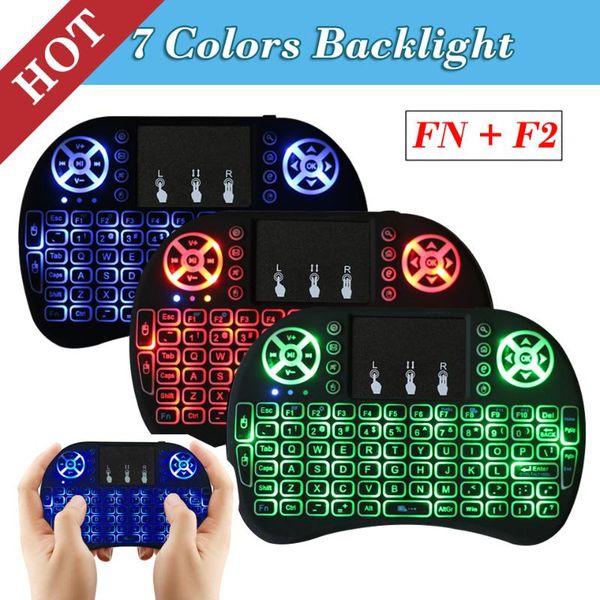 

wechip 7 color backlit i8 mini wireless keyboard 2.4ghz english russian air mouse with touchpad remote control android tv box