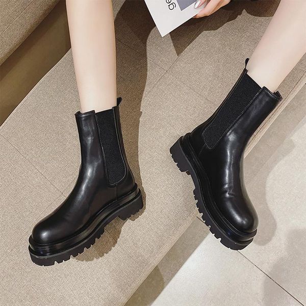 

ankle boots women fashion short boots platform shoes ladies comfortable slip-on thick bottom round toe autumn, Black