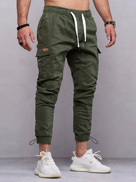

men drawstring waist cargo pants k3gu#, Black