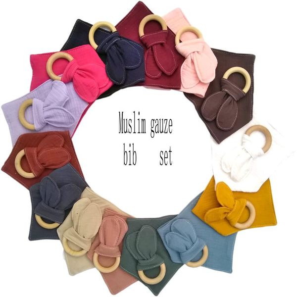 

hair accessories ear teether and bibs set, fabric teether, wooden teething ring with crinkle material, Slivery;white