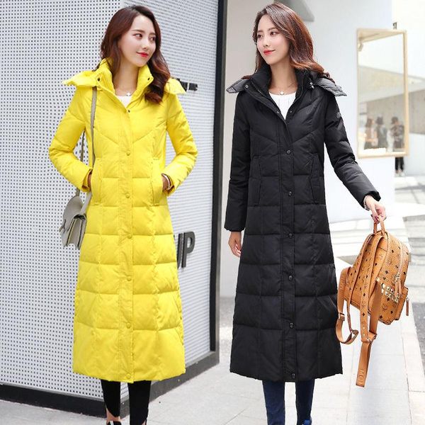 

women's down & parkas women 2021 winter x-long white duck coat female thicken slim hooded feather jacket warm soft casual windproof out, Black