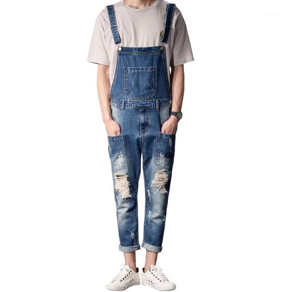 

discount summer mens fashion casual denim jumpsuit slim jeans overalls ripped vintage bib pants size:s-xxl1, Blue