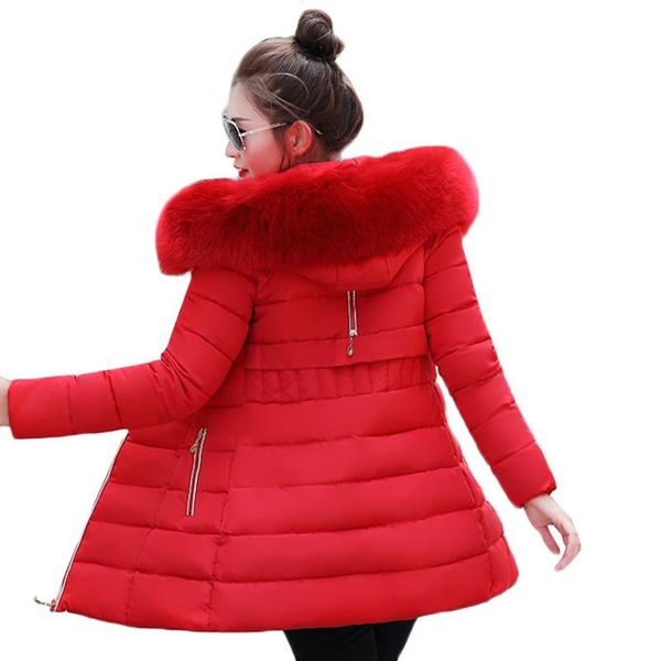

women winter down 2020 fashion medium fur outerwear parkas long large warm hooded slim new size artificial cotton jacket eebwl, Black