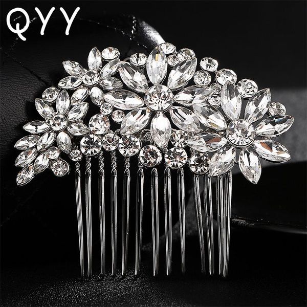 

qyy fashion rhinestone crystal alloy hair comb wedding hair accessories flower bridal brides tiaras head clips wmtjgd rimmer, Silver