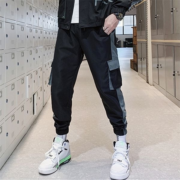 

streetwear men's multi pockets cargo harem pants hip hop casual male track pants joggers trousers fashion harajuku men pants 201109, Black