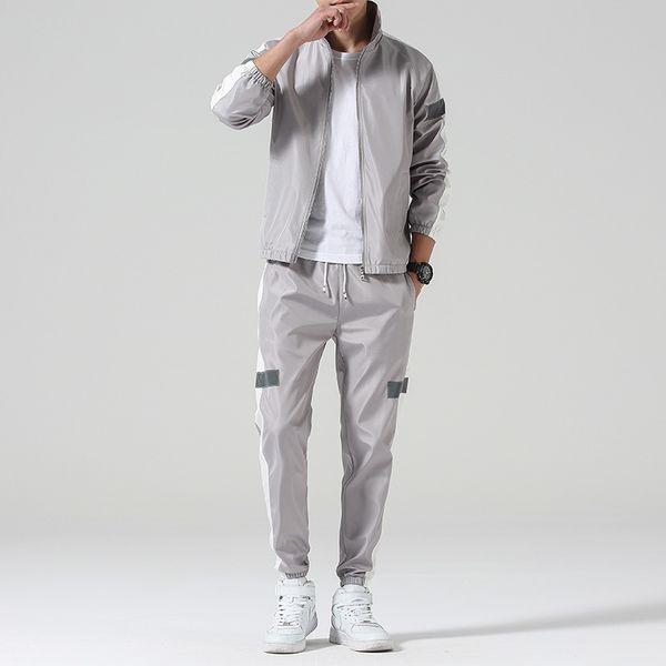 

2021 new men sportswear spring autumn hoodies set mens tracksuit patchwork hip hop sweatshirt+pants male casual two pieces track suit 6044, Black