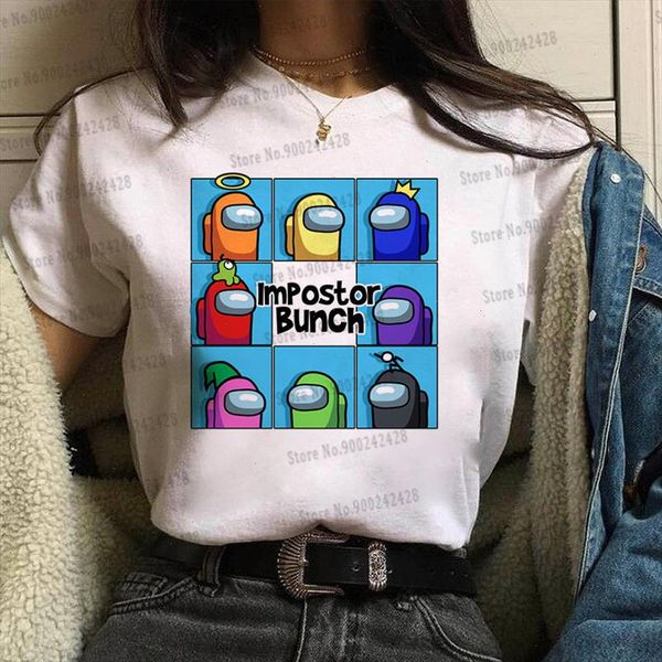 

funny impostor bunch t shirt women watercolor among us t shirt harajuku friends cartoon christmas tee usaul sus graphics clothes, White