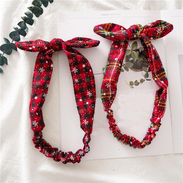 

1pc sweet red plaid rabbit ear headband for women elastic bow hairband christmas headwear turban headbands hair accessories 2020 q sqccxa