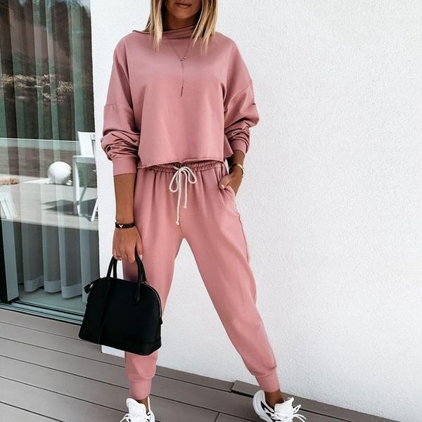 

tracksuit women set o neck loose sweatshirt+lace up pencil pants 2 pieces sets 2021 autumn women clothing suits, Gray