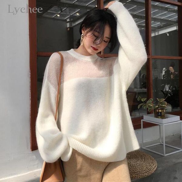 

lychee harajuku gradient patchwork women sweater jumpers knitted women sweater jumpers lantern sleeve lady sweaters1, White;black