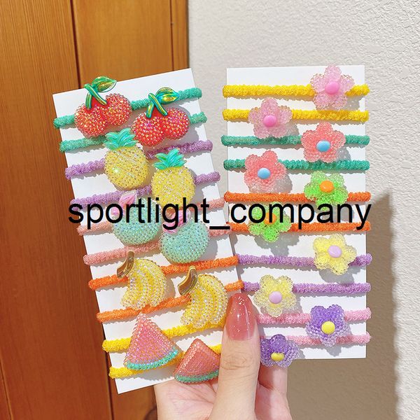 

2022 2 pcs/set children cute acrylic fruit flower elastic hair bands baby girls soft scrunchies rubber bands kids hair accessories, Slivery;white