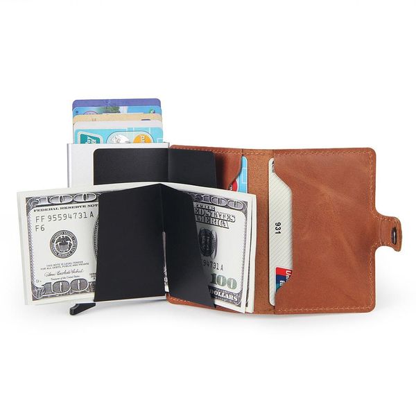 

hbp genuine leather wallet men aluminium bussiness blocking, Red;black