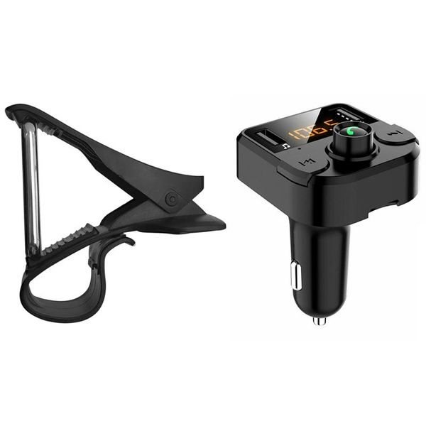 

1 pcs 5.0 bluetooth car wireless adapter fm transmitter mp3 & 1 pcs car dashboard mount holder stand hud design cradle