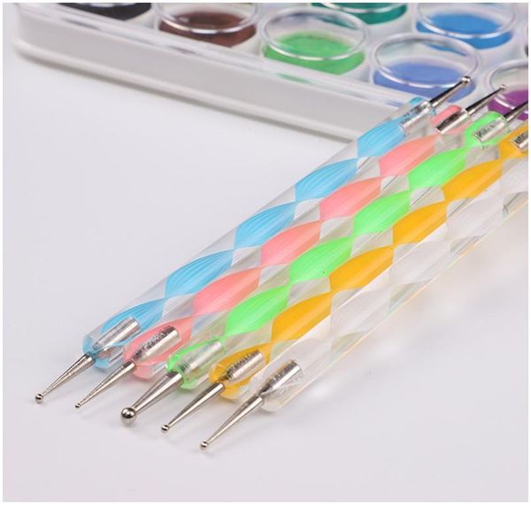 

5 pieces nail brush nail art point tool design spiral embellishment nail tool acrylic pen point rhinestone pencil qylihk, Silver