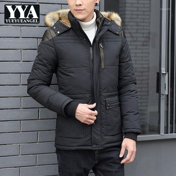 

2018 new winter mens down jacket fashion solid long fur collar hooded outerwear casual slim thick warm mens coats plus size m-5x1, Black
