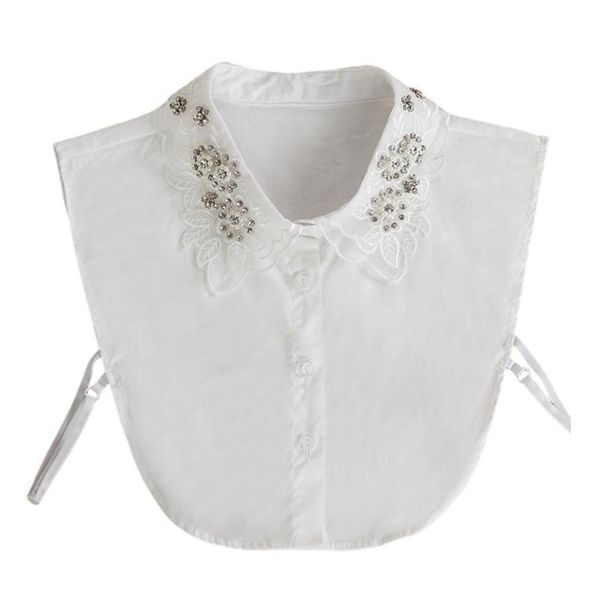 

women detachable fake collar rhinestone faux pearls embroidery floral half-shirt y5gc women de qylfgf, Blue;red