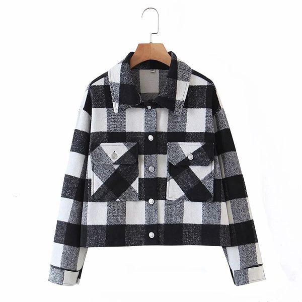 

2021 new vintage stylish pockets oversized plaid jacket coat women fashion lapel collar long sleeve loose outerwear chic t vls7, Black;brown