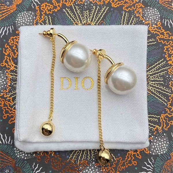 

big pearl tassel earrings women's jewelry women's red style, Black