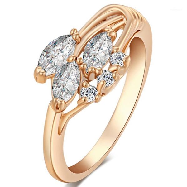 

wedding rings crystal leaf for female gold color cubic zirconia women girl engagement wholesale1, Slivery;golden