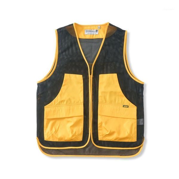 

new male women couple japan style casual sleeveless vest waistcoat outerwear coat men streetwear hip hop mesh cargo vest jacket1, Black;white