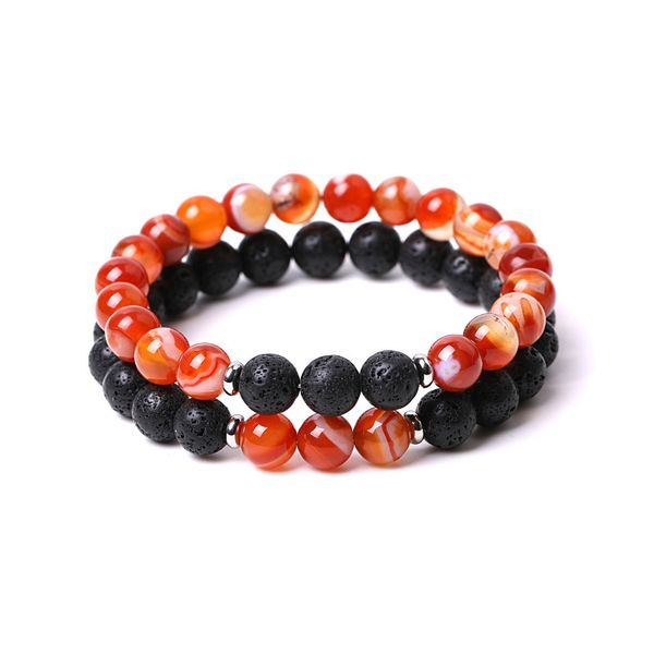 

8mm red stripe agate stone beaded strand bracelet lava round beads bracelets healing energy yoga bracelet for men women jewelry gifts, Black