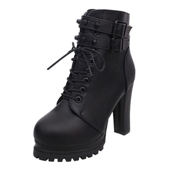 

women's 2021 new fashions tie-up buckle fly chunky high-heel punk boots military rebite storm chaser boot vu68, Black