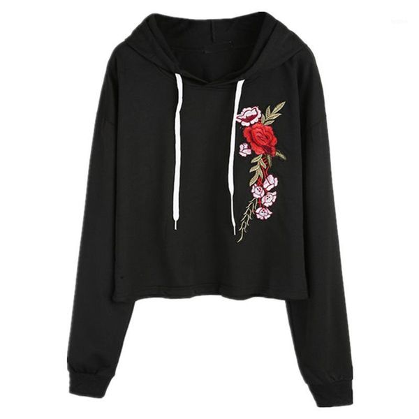 

chamsgend sweatshirt women's embroidered applique fashion women autumn hoodies long sleeve hooded pullover sudadera mujer f7181, Black