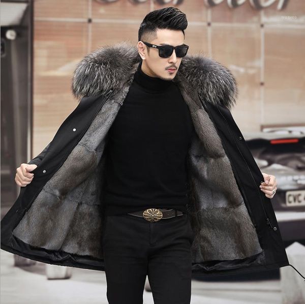 

brand pie overcoming men's 2020 winter whole mink liner young and middle-aged overcoming coat jacket1, Tan;black