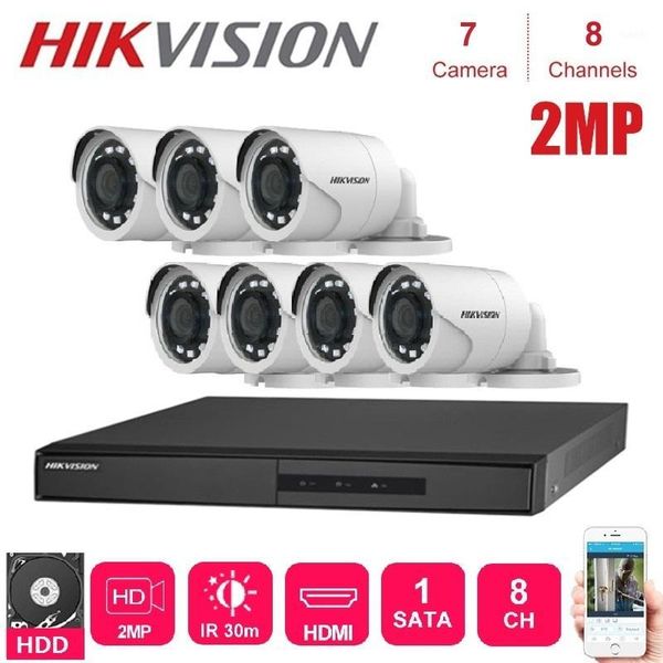 

hikvision 8 channels surveillance network dvr with 7pcs outdoor 2mp 4 in 1 hd night vision camera cctv security system kits1