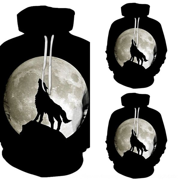 

yq6v6 printing black and white pullover head pullover couple pulloversweater wolf hooded pocket 3d for men fashion hooded men's sweater