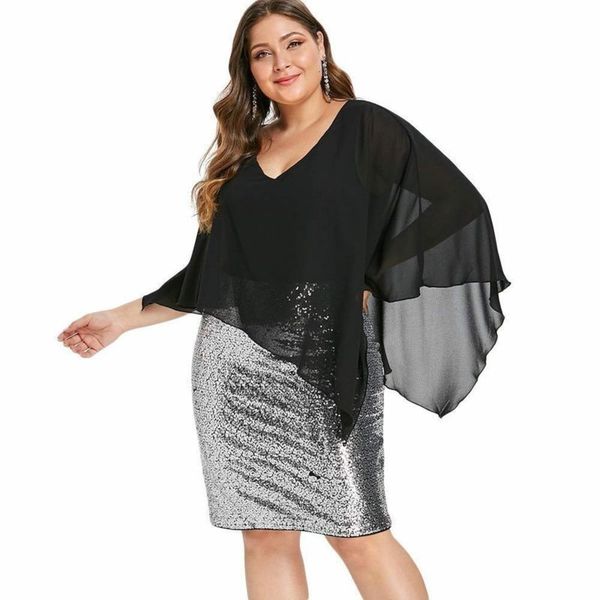 

in chiffon shawl dress new sequin summer 2019, Black;gray