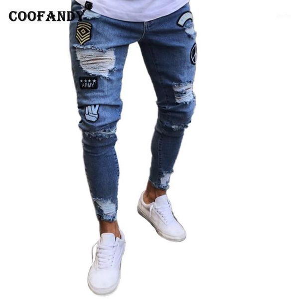 

men fashion middle waist patchwork stretchy pocket jeans all seasons causal full length1, Blue