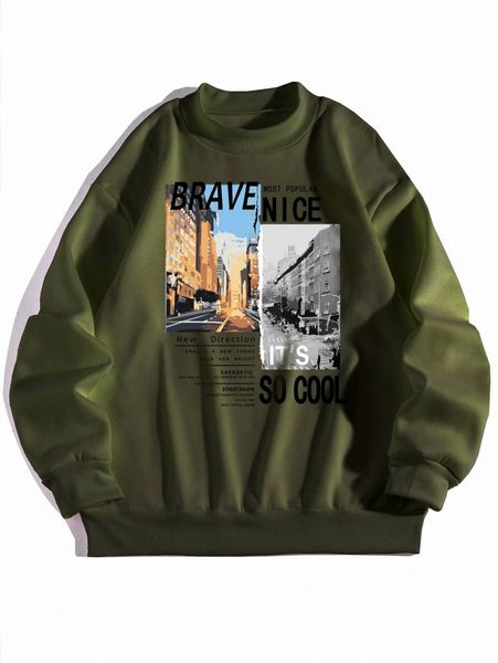 

building & slogan graphic sweatshirt q57h#, White;black
