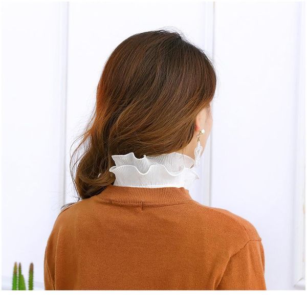 

women sweet layer agaric ruffles stand false fake collar detachable collar button down half-shirt women clothes acc qylfia, White