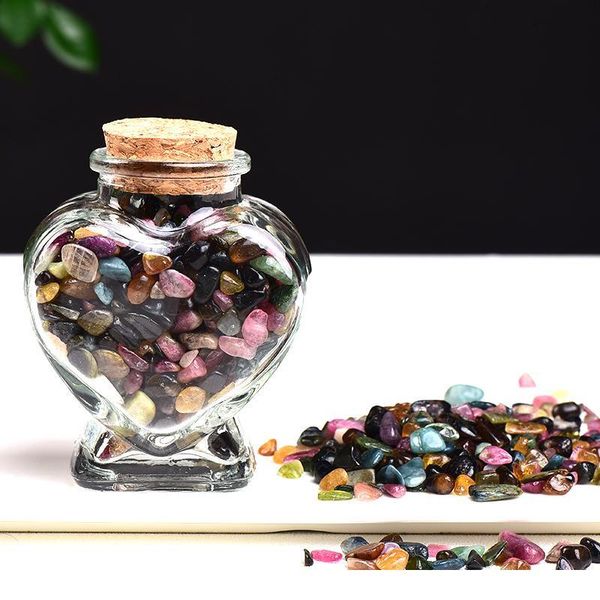 

1pc natural crystal gravel in lovely heart-shaped glass bottle rock chips tumbled stone healing christmas or home dec jllrow, Black