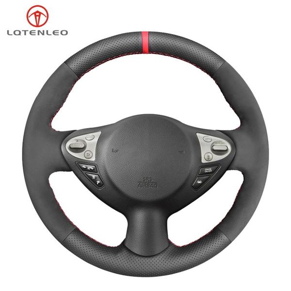 

lqtenleo black genuine leather suede car steering wheel cover for infiniti fx fx35 fx37 fx50 qx70 juke maxima sentra sv
