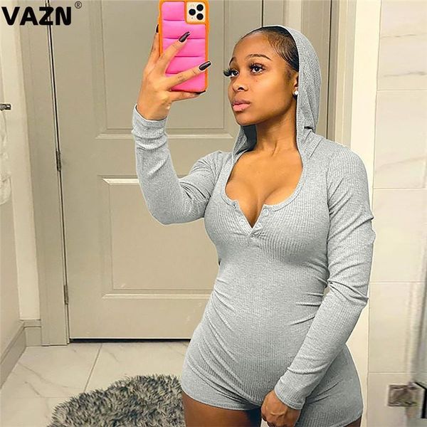 

vazn summer night party 2020 beach full sleeve hooded solid womens jumpsuit fashion playsuits1, Black;white