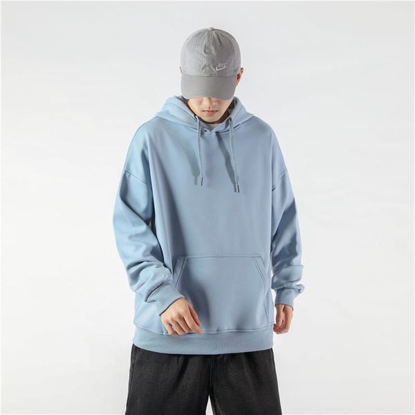 

autumn and winter 2021 new men's trend sweater loose personality solid color cotton pullover hooded jacket men's, Black