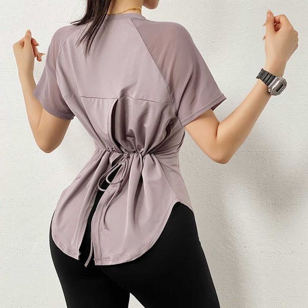 

women loose sport t shirt bandage gym long sleeve shirt elastic quick-drying outdoor running t-shirt workout, White;red