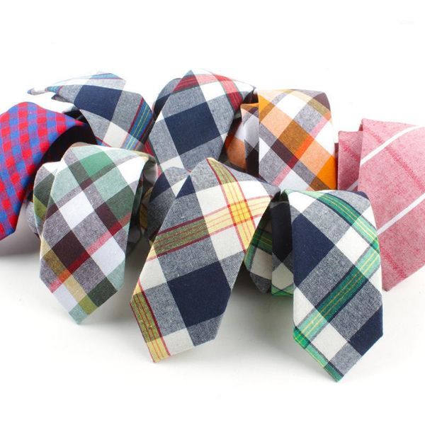 

linbaiway 6.5cm plaid tie necktie men's cotton handmade skinny neck ties for men business wedding corbatas custom logo1, Blue;purple