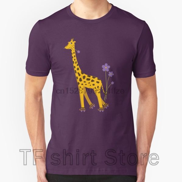 

purple cartoon funny giraffe roller skating women casual funny print short sleeve sport hooded sweatshirt hoodie t shirt