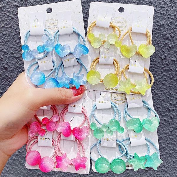 

8pcs/set new girls cute colorful heart star elastic hair bands children ponytail holder sweet scrunchie fashion hair accessories1, Slivery;white