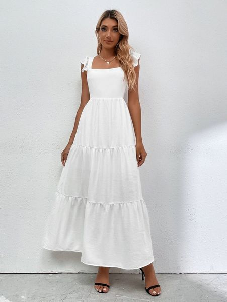 

solid shirred detail ruffle hem dress d0hh#, Black;gray