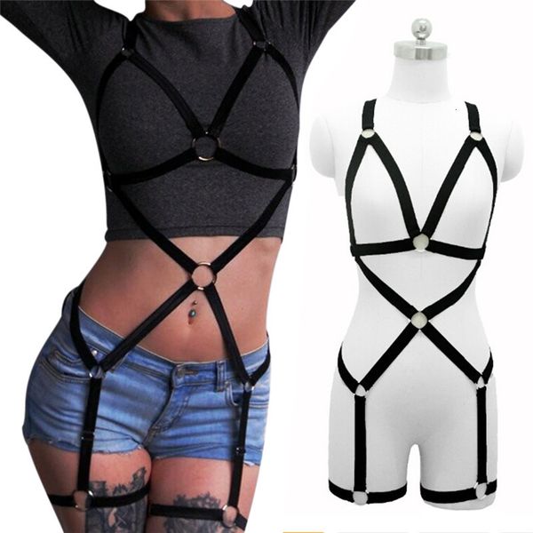 

gothic suspenders bondage straps stocking body lingerie women leather harness underwear garter belt erotic, Black;white