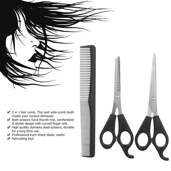 3pcs/conjunto de tesouras de corte de cabelo definido conjunto de pente de cabelo de cabelo profissional tesouras de cabeleireiro com pente de cabelo