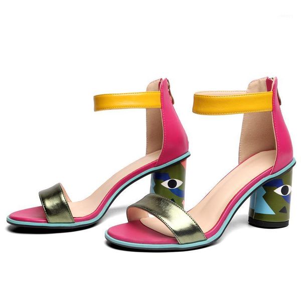 

2020 women sandals prints high heels summer party wedding shoes microfiber woman peep toe heels pumps new sandals1, Black