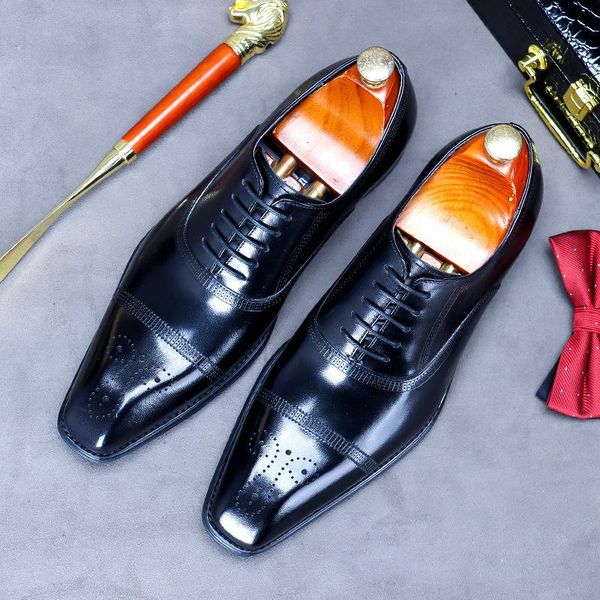 

mens business dress shoes wear-resistant pointed formal casual carved breathable british derby shoes men handmade leather, Black