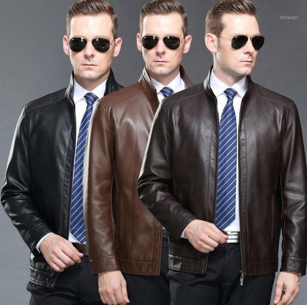 

men leather jacket luxury high-end male british business style sheepskin long sleeve stand collar men's leather jacket1, Black